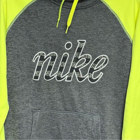 Nike Men's Gray and neon Yellow Hoodie sweatshirt size L large - Picture 3 of 5